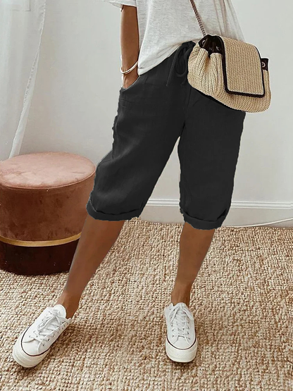 Women's Drawstring Cropped Bermuda Shorts