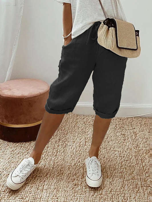 Women's Drawstring Cropped Bermuda Shorts