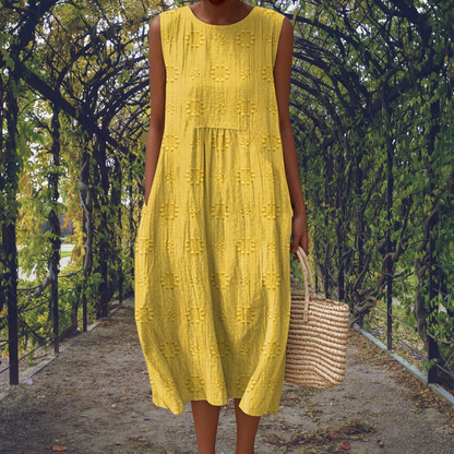 Women's Sleeveless Textured Midi Dress with Relaxed Bubble Hem