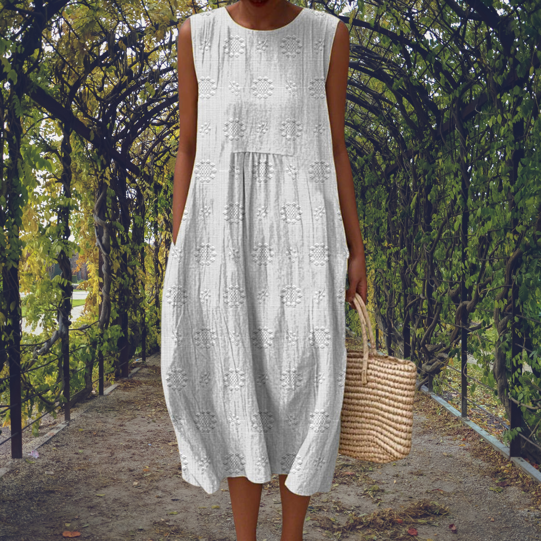 Women's Sleeveless Textured Midi Dress with Relaxed Bubble Hem