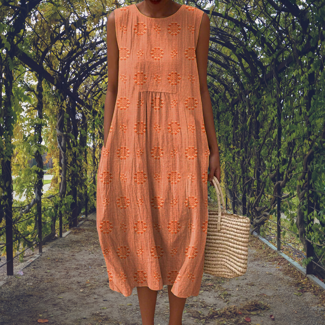 Women's Sleeveless Textured Midi Dress with Relaxed Bubble Hem