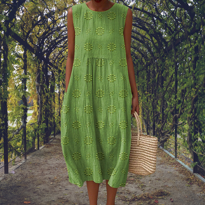 Women's Sleeveless Textured Midi Dress with Relaxed Bubble Hem