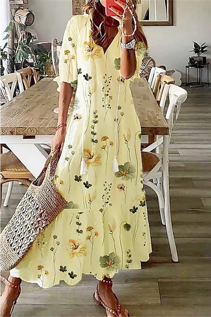 Women's Boho Floral Tassel V-Neck Maxi Dress