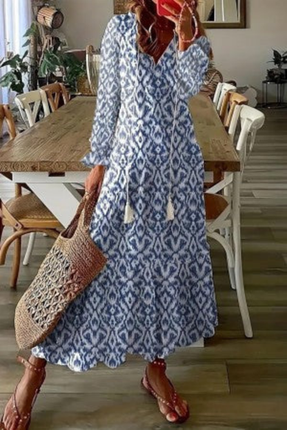 Women's Boho Floral Tassel V-Neck Maxi Dress