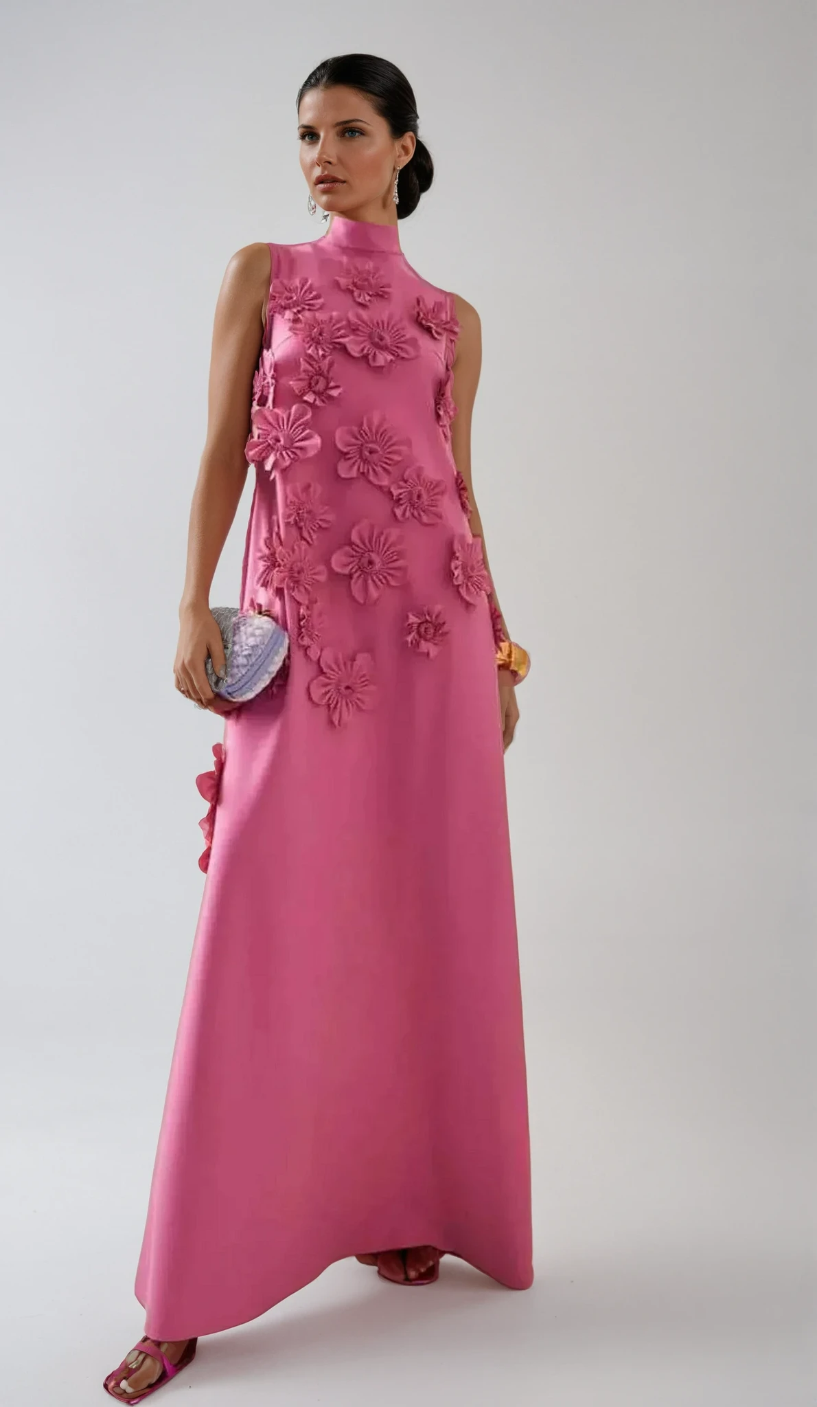 Floral 3D Appliqué Maxi Dress for Women