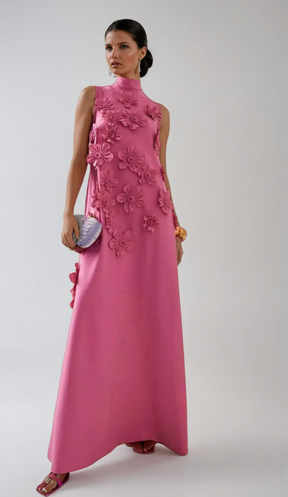 Floral 3D Appliqué Maxi Dress for Women