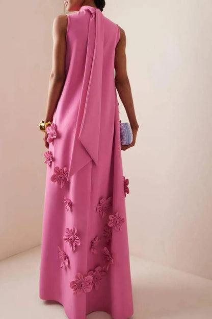 Floral 3D Appliqué Maxi Dress for Women