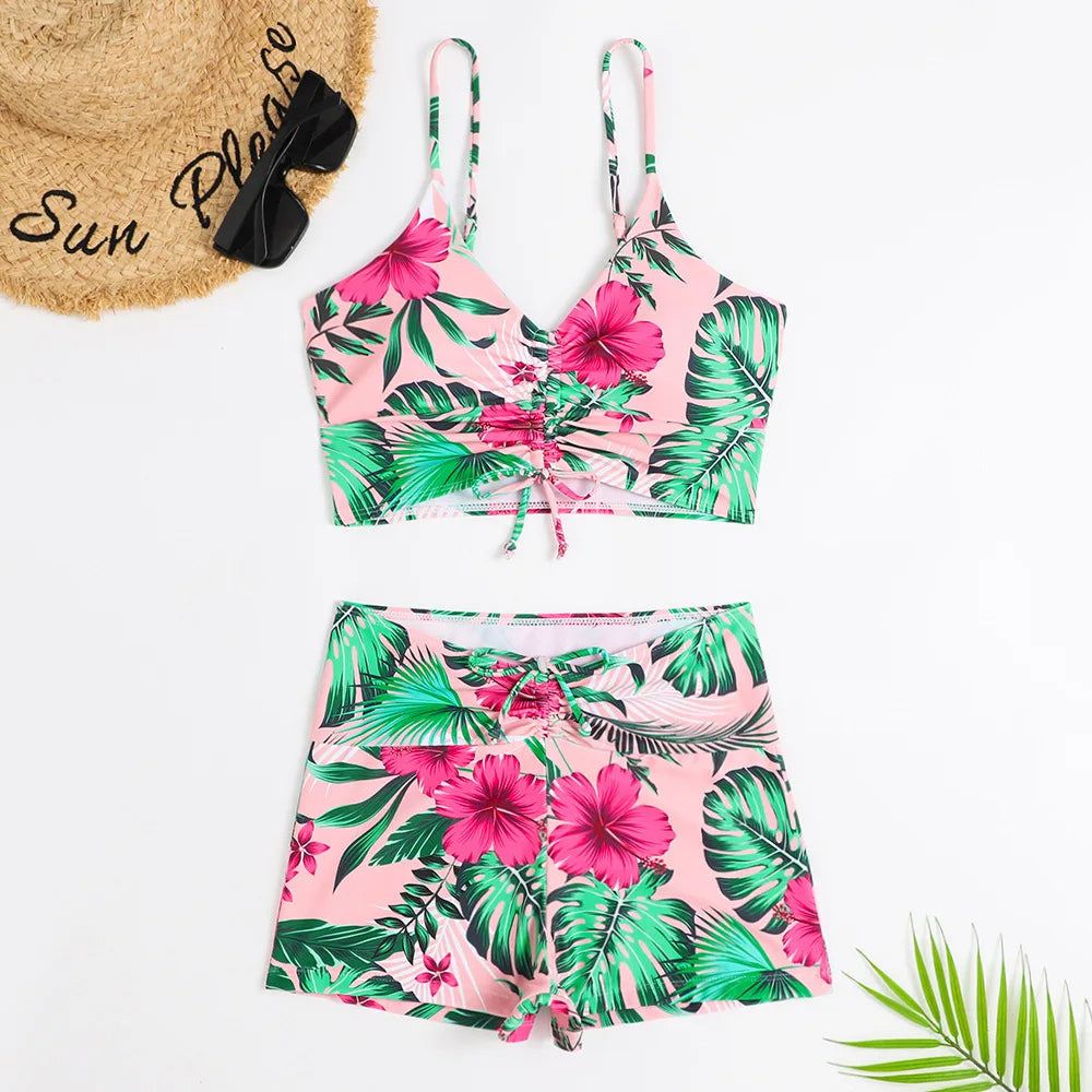 High-Waist Floral Bikini Set - Women's Supportive Swimwear