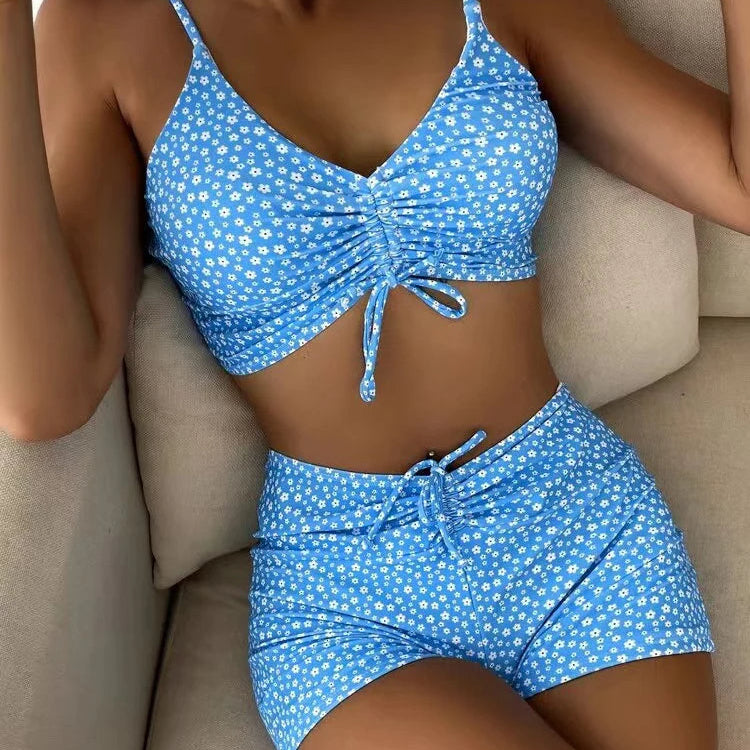 High-Waist Floral Bikini Set - Women's Supportive Swimwear