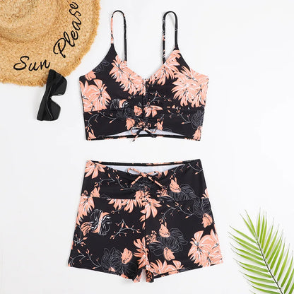 High-Waist Floral Bikini Set - Women's Supportive Swimwear
