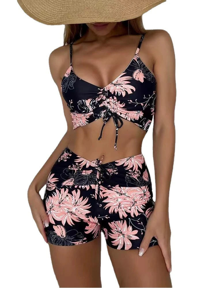 High-Waist Floral Bikini Set - Women's Supportive Swimwear