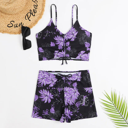 High-Waist Floral Bikini Set - Women's Supportive Swimwear