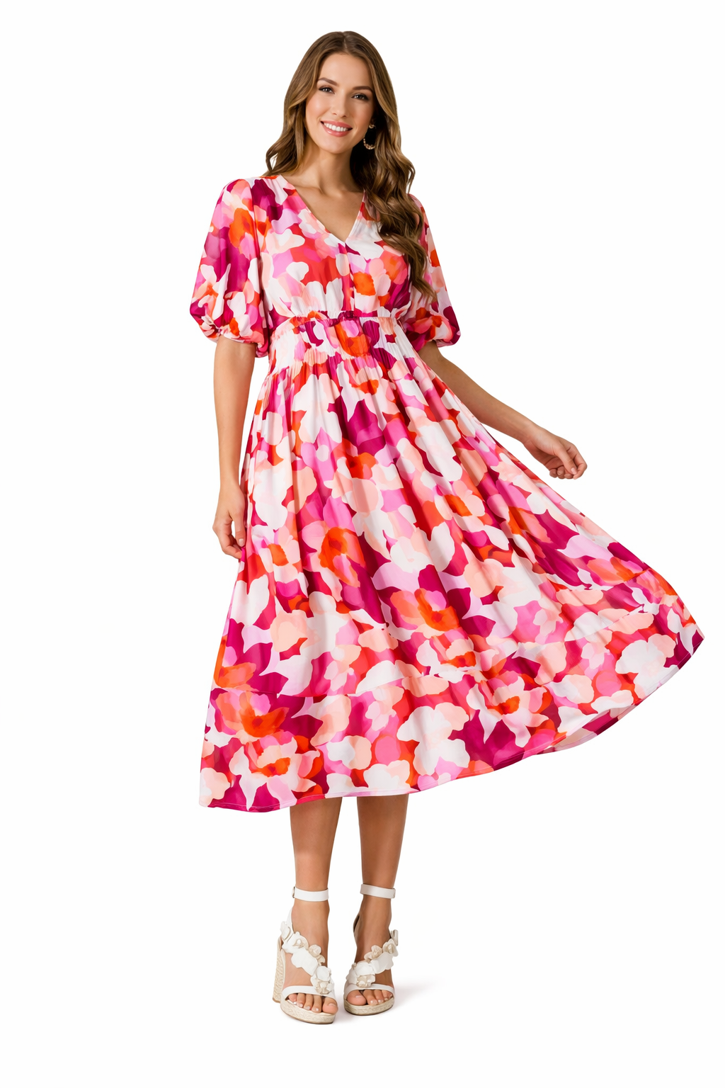 Women’s Floral V-Neck Maxi Dress with Flowing Long Sleeves