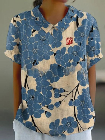 Women’s Floral Print Collared Blouse