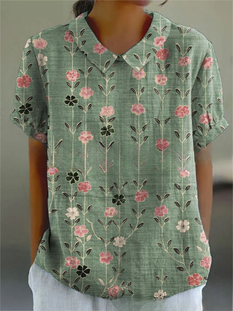 Women’s Floral Print Collared Blouse