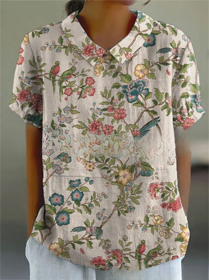 Women’s Floral Print Collared Blouse
