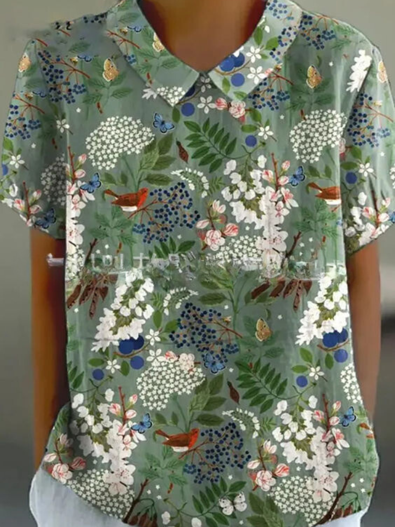 Women’s Floral Print Collared Blouse