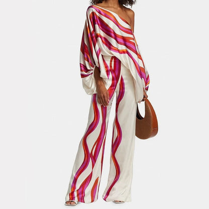 Women’s Artistic One-Shoulder Printed Two-Piece Pants Set