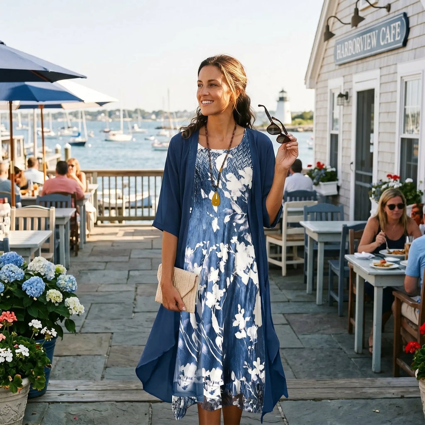 Floral 2-Piece Midi Dress Set Sheer Overlay Cardigan Style