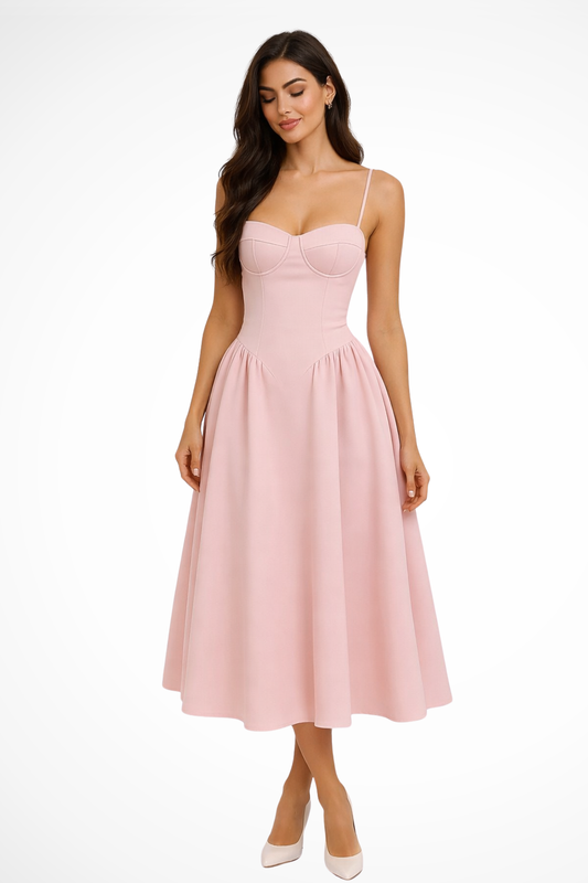 Women’s Sweetheart Neck Midi Dress with Spaghetti Straps