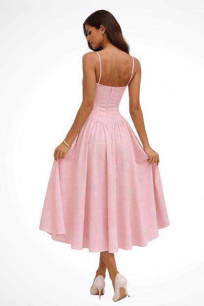 Women’s Sweetheart Neck Midi Dress with Spaghetti Straps
