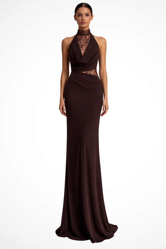 Women’s Lace Halter Neck Backless Maxi Evening Dress