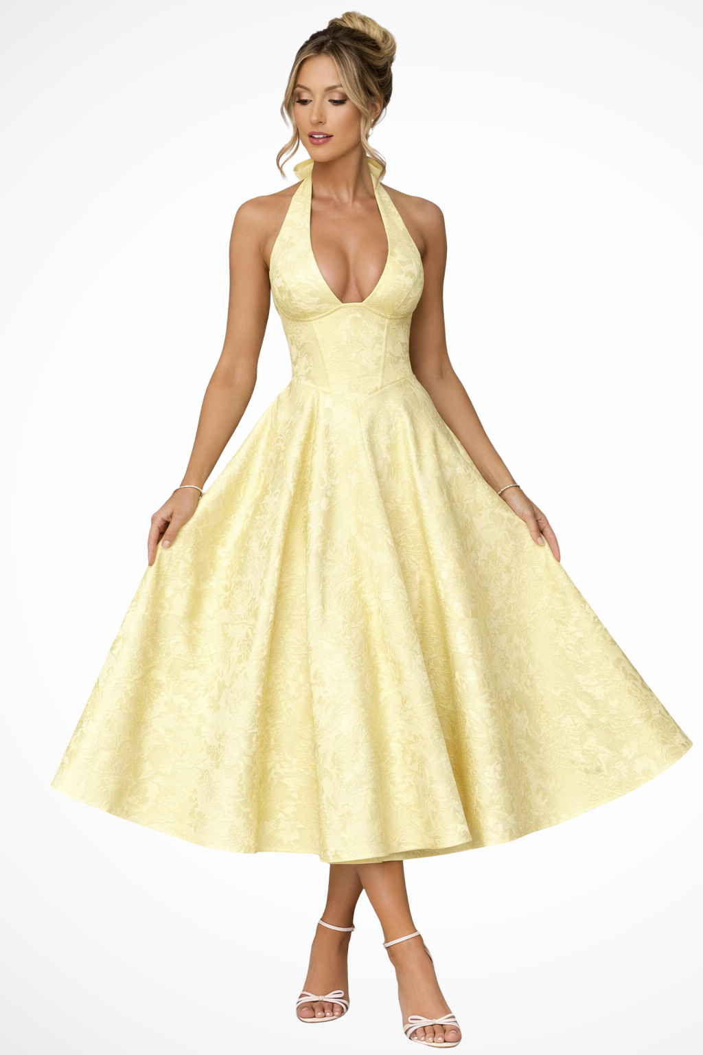 Elegant Women’s Halter Neck Backless Corset Midi Dress