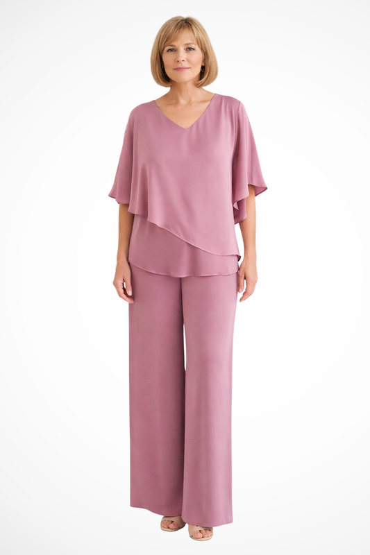 Women’s Elegant Layered Top & Wide Leg Pants Two-Piece Set
