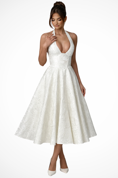 Elegant Women’s Halter Neck Backless Corset Midi Dress