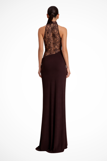 Women’s Lace Halter Neck Backless Maxi Evening Dress