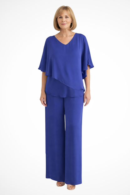 Women’s Elegant Layered Top & Wide Leg Pants Two-Piece Set