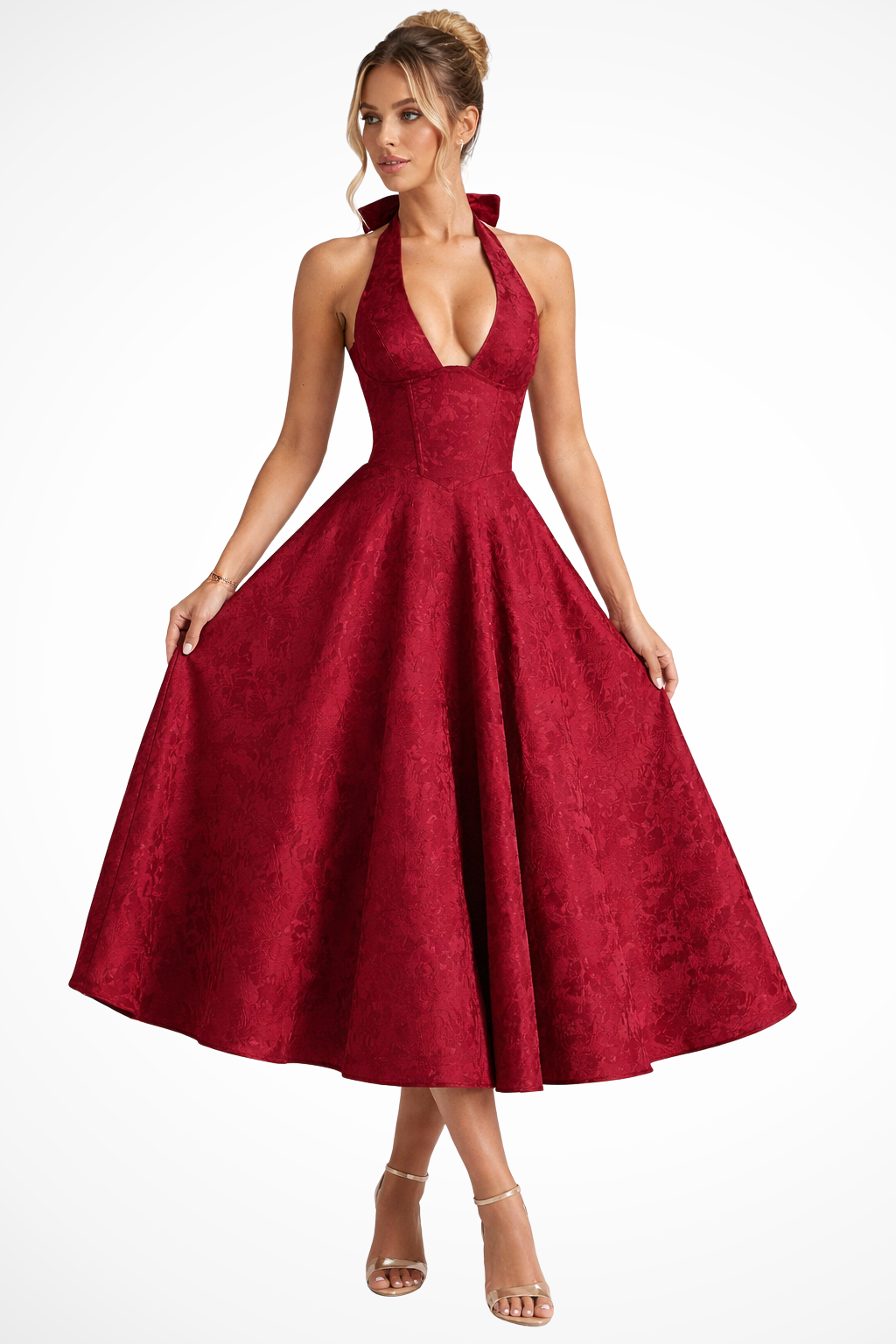 Elegant Women’s Halter Neck Backless Corset Midi Dress