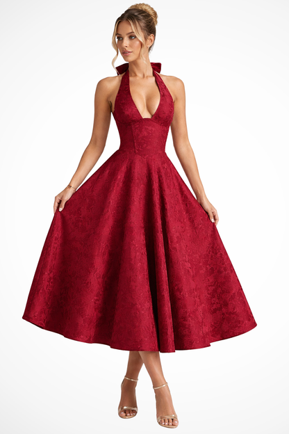 Elegant Women’s Halter Neck Backless Corset Midi Dress