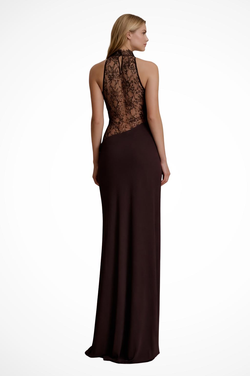Women’s Lace Halter Neck Backless Maxi Evening Dress