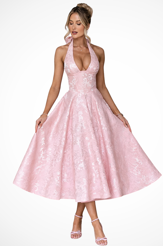 Elegant Women’s Halter Neck Backless Corset Midi Dress