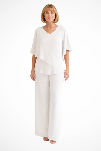 Women’s Elegant Layered Top & Wide Leg Pants Two-Piece Set