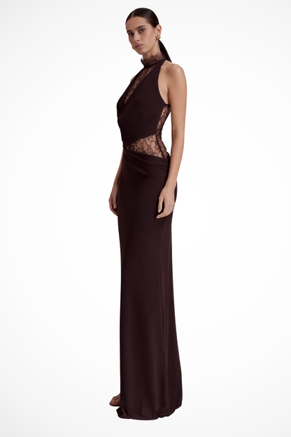 Women’s Lace Halter Neck Backless Maxi Evening Dress