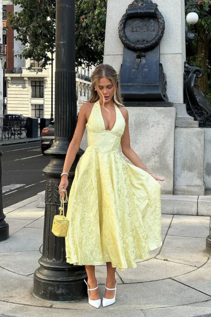 Elegant Women’s Halter Neck Backless Corset Midi Dress