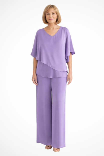 Women’s Elegant Layered Top & Wide Leg Pants Two-Piece Set