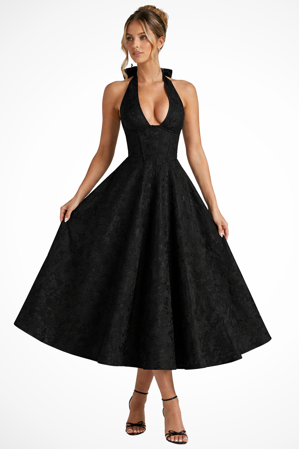 Elegant Women’s Halter Neck Backless Corset Midi Dress