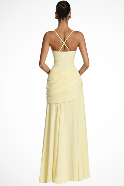 Elegant Women’s Square Neck Ruched A-Line Maxi Wedding Guest Dress