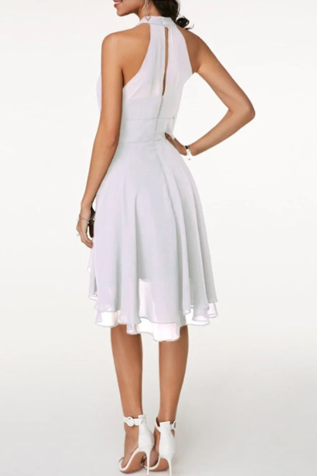 Stylish Tiered Skirt Halter Mini Dress
