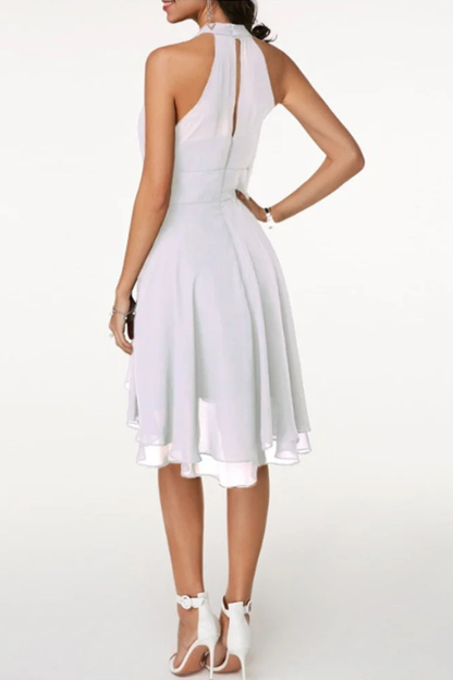 Stylish Tiered Skirt Halter Mini Dress