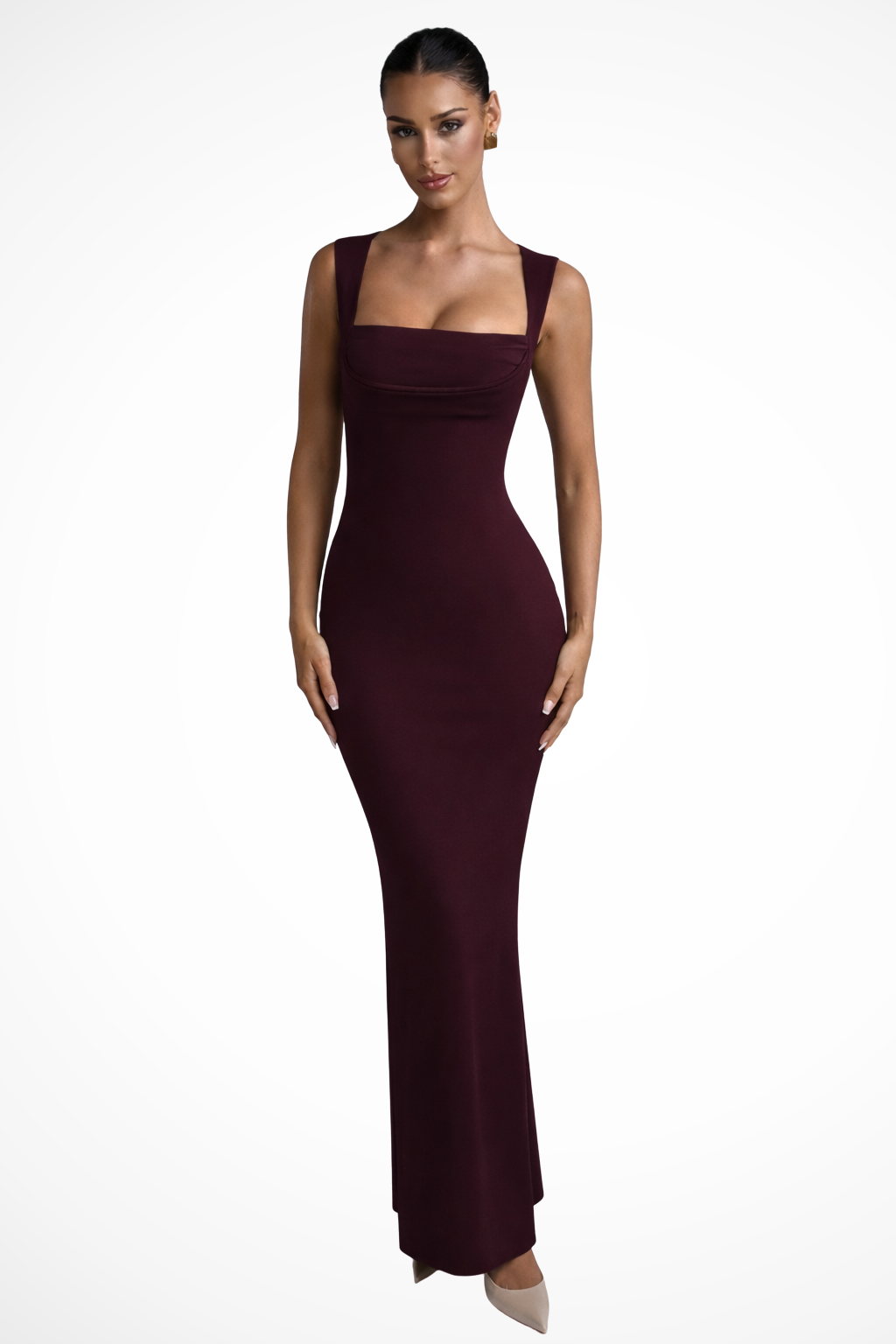 Elegant Square Neck Bodycon Maxi Dress