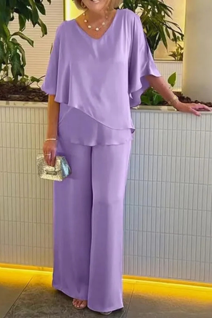 Women’s Elegant Layered Top & Wide Leg Pants Two-Piece Set