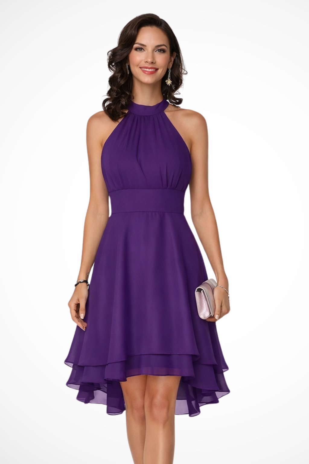 Stylish Tiered Skirt Halter Mini Dress