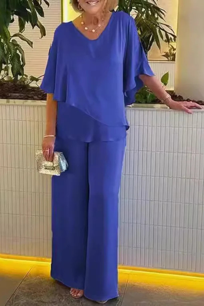 Women’s Elegant Layered Top & Wide Leg Pants Two-Piece Set