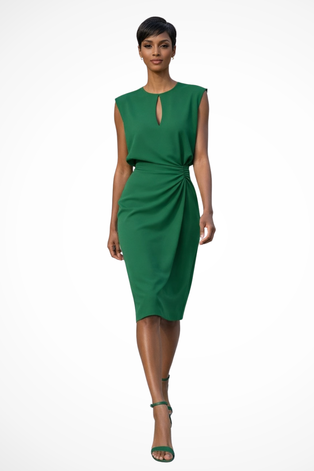 Elegant Women’s Ruched Wrap Midi Dress with Cap Sleeves
