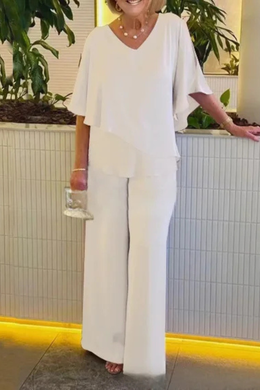 Women’s Elegant Layered Top & Wide Leg Pants Two-Piece Set
