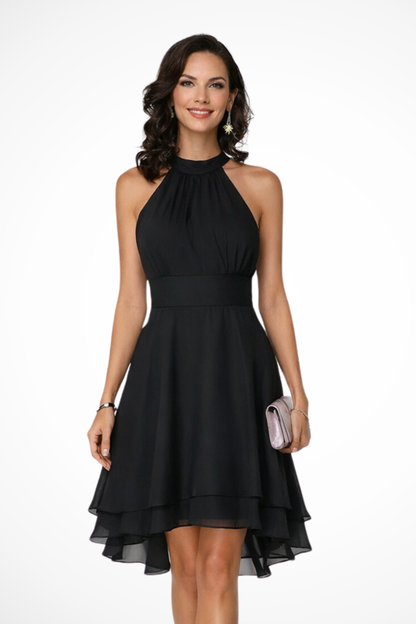 Stylish Tiered Skirt Halter Mini Dress